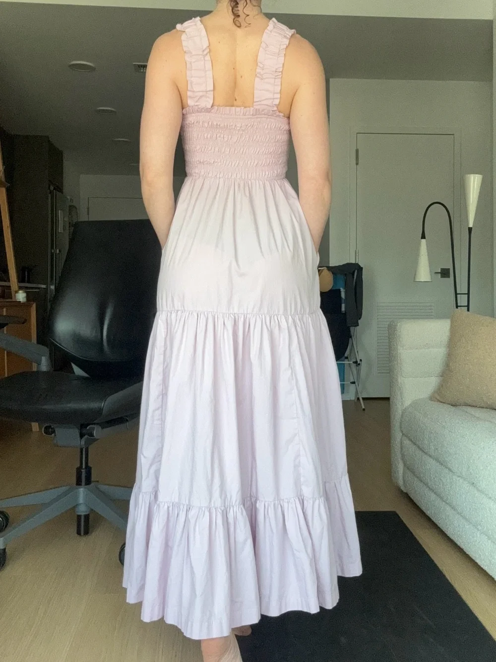 Abercrombie & Fitch Lavender Lilac Smocked Tiered Maxi Dress Pockets Cottagecore